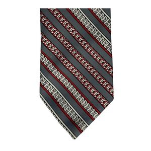 Glenora Necktie Mens OS Grey Red White Chain Link Diagonal Stripe Pure Silk